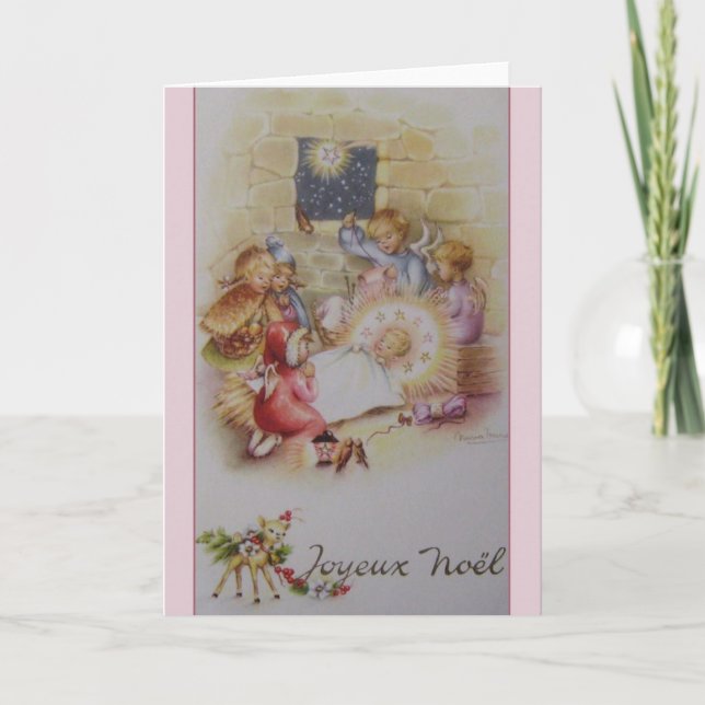 Vintage French Frohe Weihnachten Nativity Christma (Vorderseite)
