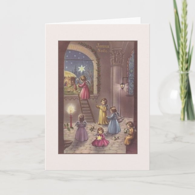 Vintage French Frohe Weihnachten Nativity Christma (Vorderseite)