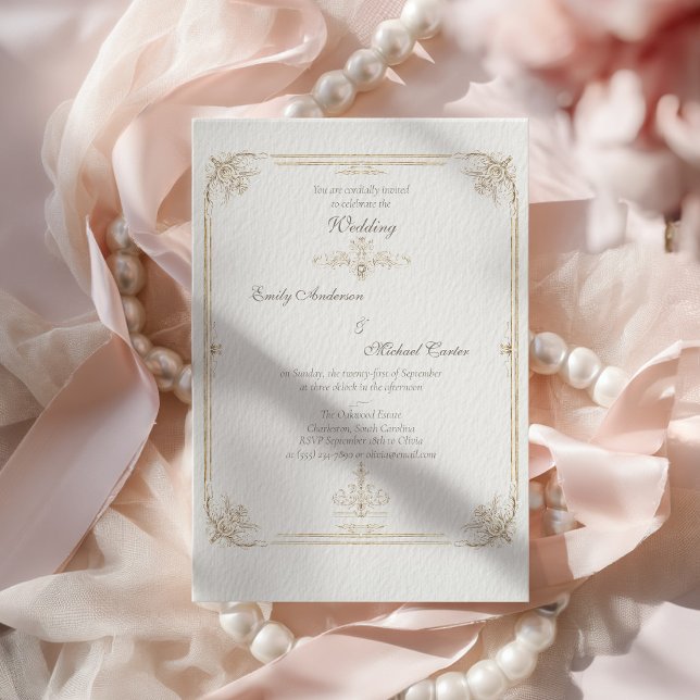 Vintage French Gold Wedding Frame Invitation (Créateur téléchargé)