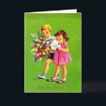 Vintage French - Gute Party Mama, Karte<br><div class="desc">French birthday card image for Mother. The card feature a young boy and girl wishing their mother a happy birthday. The boy carries a big bouquet of flowers and the girl is sealing the endevelopment of a birthday message. "Gute Party Mama" (Happy Birthday, Mother). The message inside the card is:...</div>