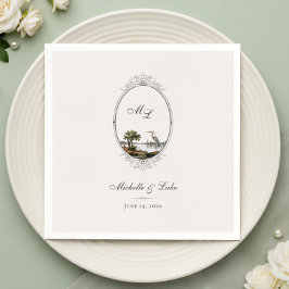 Vintage French Landscape Monogram Wedding Napkin Serviette