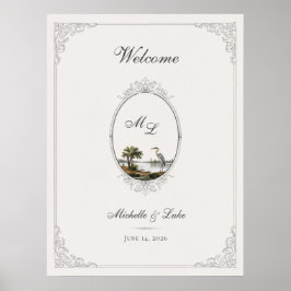 Vintage French Landscape Monogram Wedding Poster