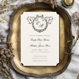 Vintage French Monogram Wreath Elegant Wedding Einladung