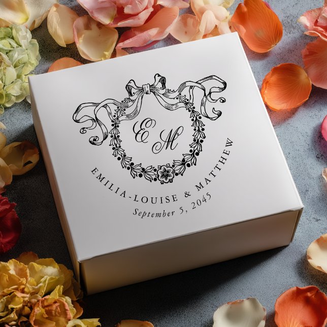Vintage French Monogram Wreath Elegant Wedding Gummistempel (Von Creator hochgeladen)