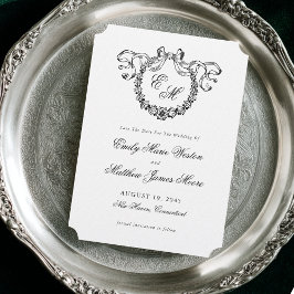 Vintage French Monogram Wreath Elegant Wedding Save The Date