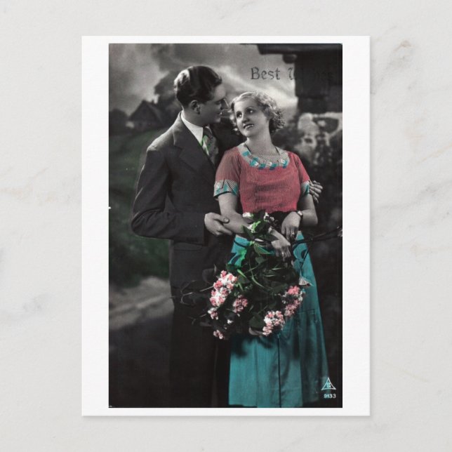 Vintage French Paar in Love Postkarte (Vorderseite)