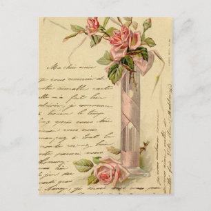 Vintage French Pink Roses Postkarte