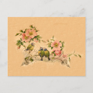Vintage Freunde - Blumen und Vögel - Postkarte