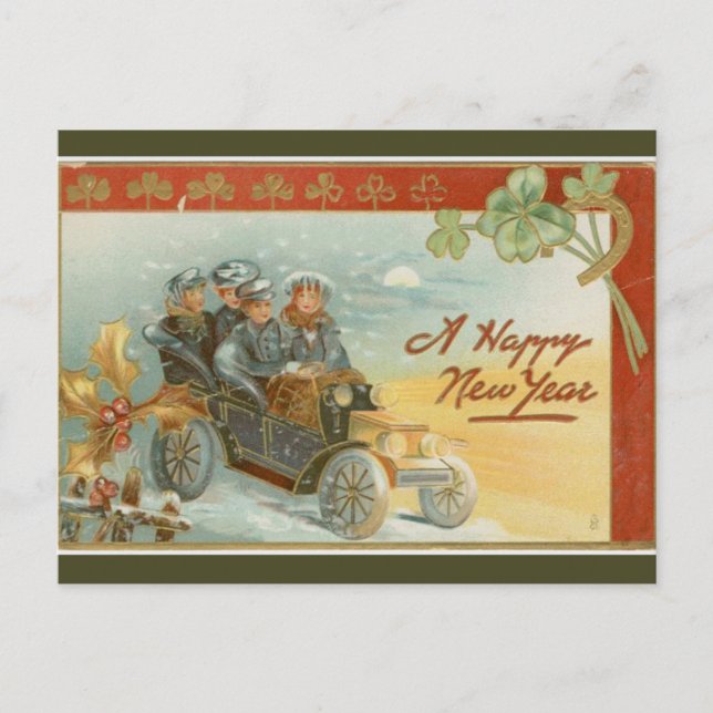 Vintage Freunde in einem altmodischen Auto Postkarte (Vorderseite)