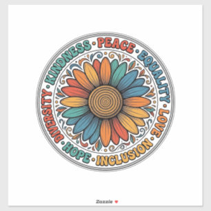 Vintage Freundlichkeit Frieden Gleichheit Blumen-S Aufkleber