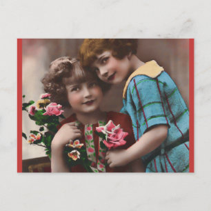 Vintage Freundschaft zweier kleiner Mädchen Postkarte