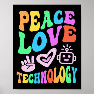 Vintage-Frieden-Liebe-Technologie-Retro-Computer-L Poster
