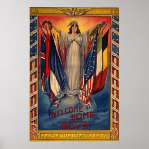Vintage Friedensjustiz - Amerikanische Flagge Poster