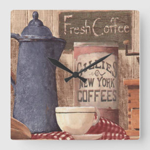 Vintage frische Kaffee-New- Yorkdruck-Uhr Quadratische Wanduhr
