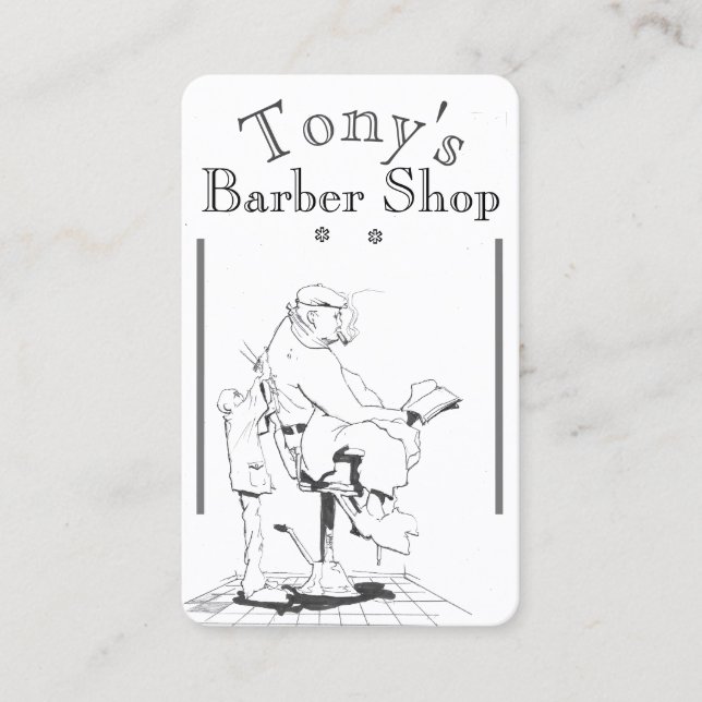 Vintage Friseur-Geschäfts-Szene auf a Visitenkarte (Vorderseite)