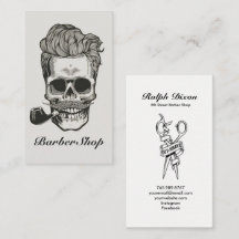 Vintage-Friseurgeschäft-Totenkopf-Schere Visitenka