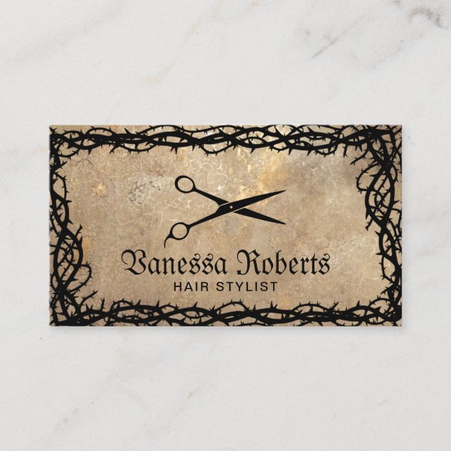 Vintage Friseurschere & Thorns Messe Visitenkarte (Vorderseite)