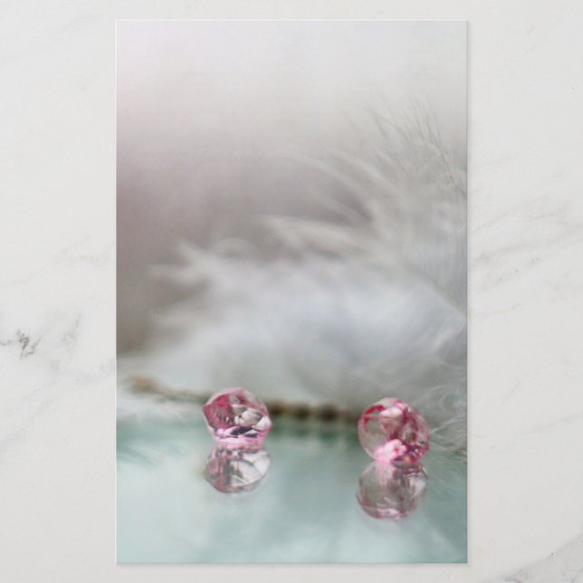 Vintage Frisiertisch Schmuckfeder aquamarin rosa Briefpapier (Vorderseite)