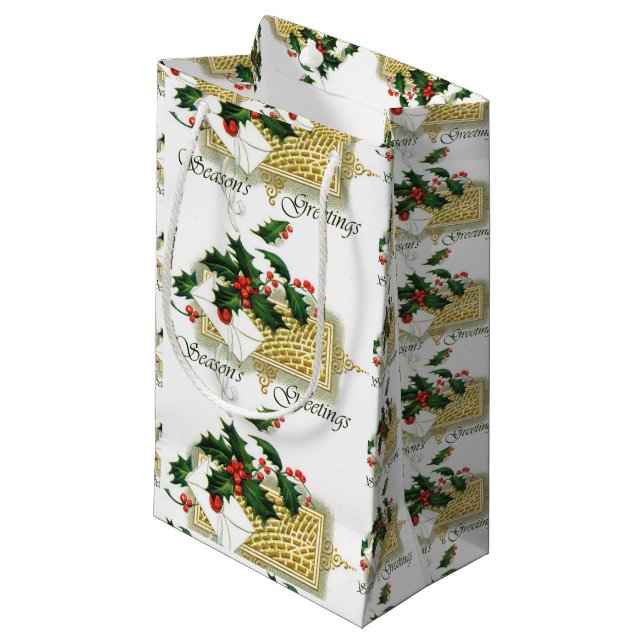 Vintage Frohe Festtage Weihnachten Kleine Geschenktüte (Vorderseite Schrägansicht)