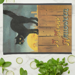 Vintage Frohe Halloween-Katze von Ellen Clapsaddle Geschirrtuch
