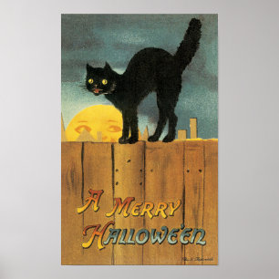 Vintage Frohe Halloween-Katze von Ellen Clapsaddle Poster