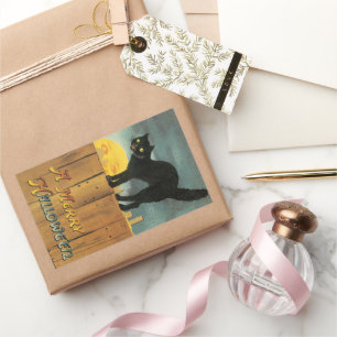 Vintage Frohe Halloween-Katze von Ellen Clapsaddle Rechteckiger Aufkleber