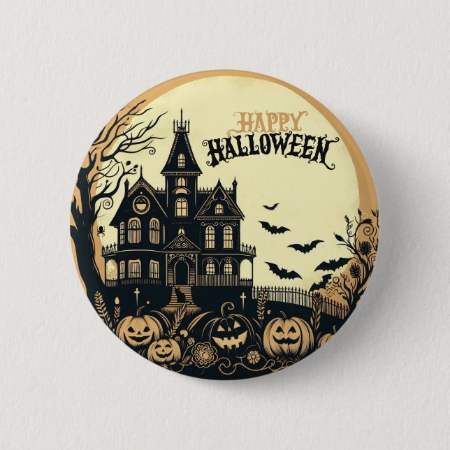 Vintage Frohe Halloween Kunst Button (Vorderseite)