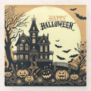 Vintage Frohe Halloween Kunst Glasuntersetzer