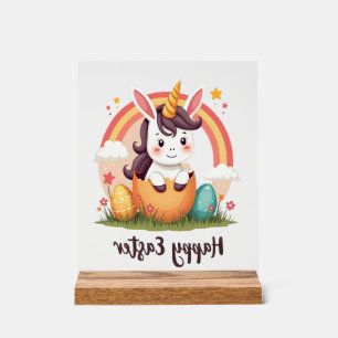 Vintage Frohe Ostern Einhorn Regenbogen Ei Süße Ki Acrylschild