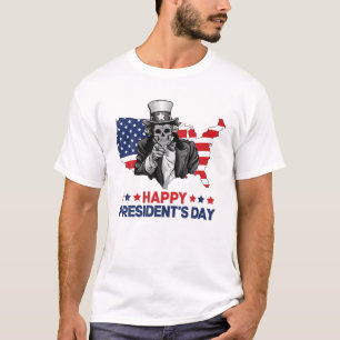 Vintage Frohe Präsidenten Tag Onkel Sam Totenkopf T-Shirt