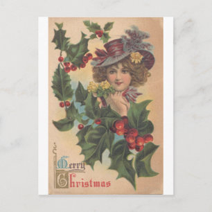 Vintage Frohe Weihnachten Gibson Girl Postkarte
