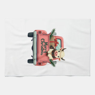 Vintage Frohe Weihnachten Highland-Kuh in rosa Bau Geschirrtuch