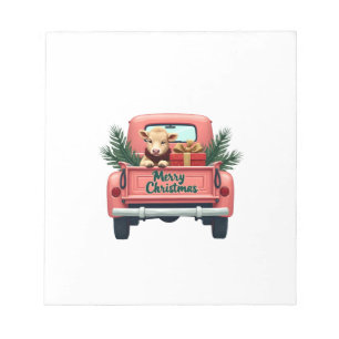 Vintage Frohe Weihnachten Highland-Kuh in rosa Bau Notizblock