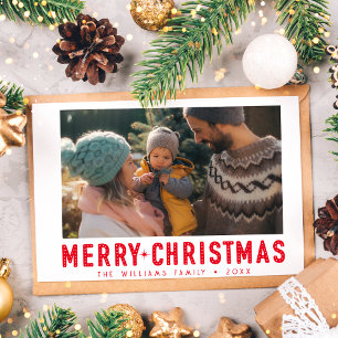 Vintage Frohe Weihnachten Retro-Typografie   Rot Postkarte