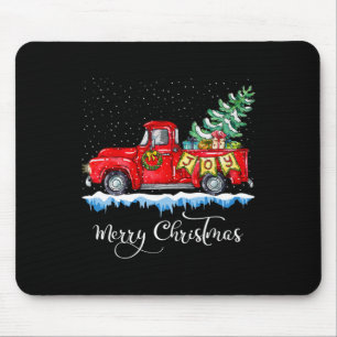 Vintage Frohe Weihnachten Roter LKW Altmodisch Wei Mousepad