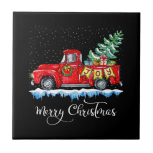 Vintage Frohe Weihnachten Rotes Lastwagen Altmodis Fliese
