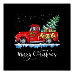 Vintage Frohe Weihnachten Rotes Lastwagen Altmodis Poster
