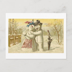 Vintage Frohe Weihnachten Schneemann & Frau Karte