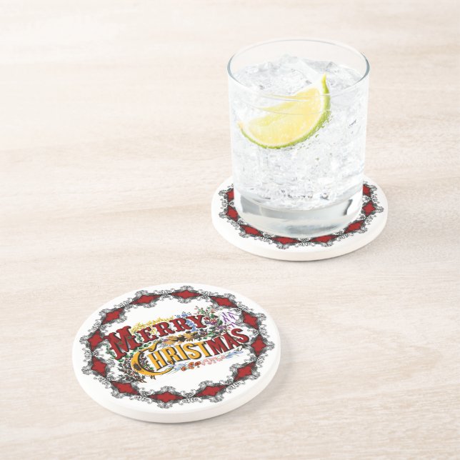 Vintage frohe Weihnachten Untersetzer (Seite)