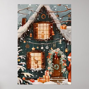 Vintage Frohe Weihnachten Zuhause Poster