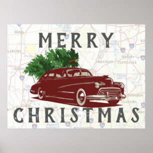 Vintage frohe Weihnachtenrd-Reise Poster