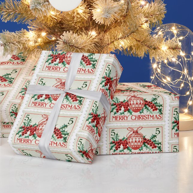 Vintage frohe Weihnachts-Briefmarke Geschenkpapier (Feiertage)