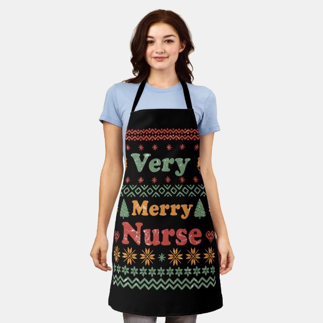 Vintage frohe Weihnachts-Pullover-Krankenschwester Schürze (Getragen)