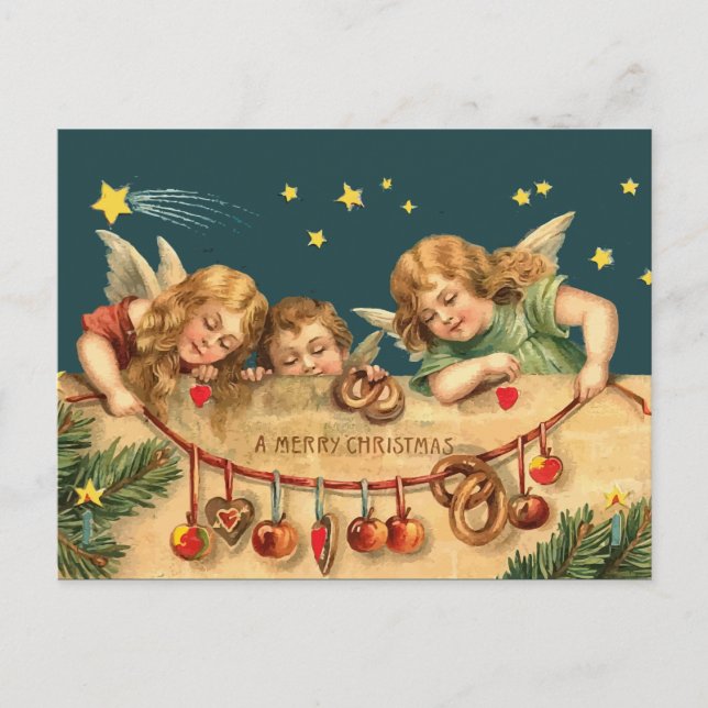 Vintage frohe WeihnachtsAngels Postkarte (Vorderseite)