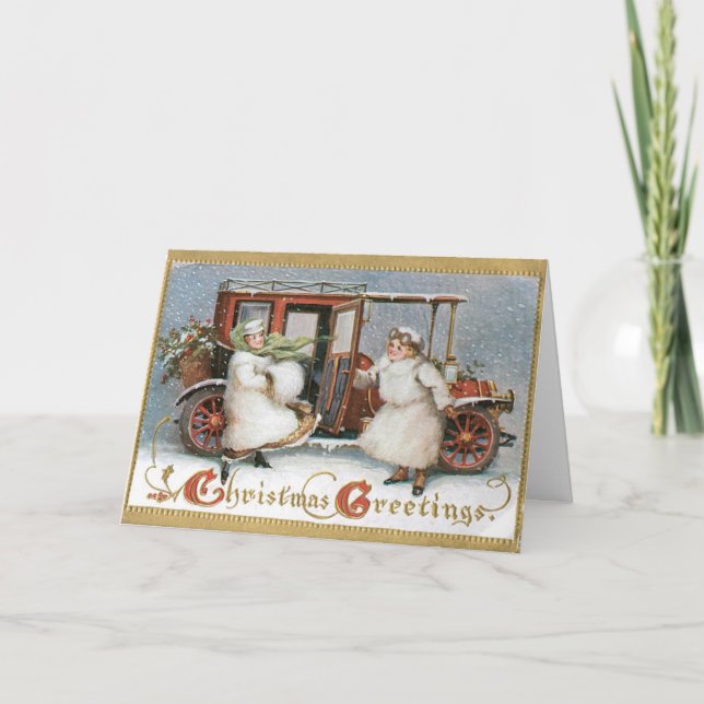 Vintage Frohe Weihnachtskarte - Alte Autoklubs Feiertagskarte (Vorderseite)