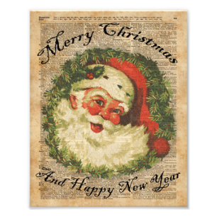 Vintage Froher Weihnachtsgruß Santa Kunst Fotodruck