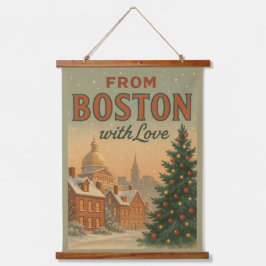 Vintage From Boston With Love Christmas Wandteppich Mit Holzrahmen