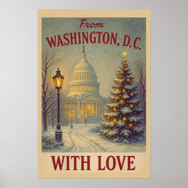 Vintage From Washington, DC With Love Christmas  Poster (Vorne)