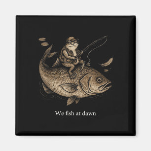 Vintage-Frosch reitet auf einem riesigen Fisch, wi Magnet