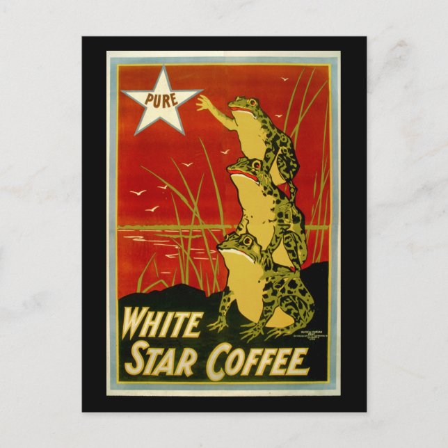 Vintage Froschkaffeemarke Postkarte (Vorderseite)